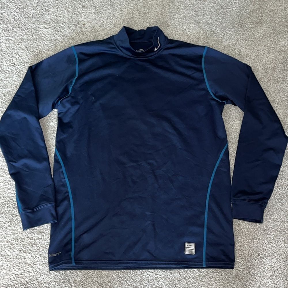 Blue Nike Pro Compression Stretch Gym work out t shirt-XXL mock turtle LS
